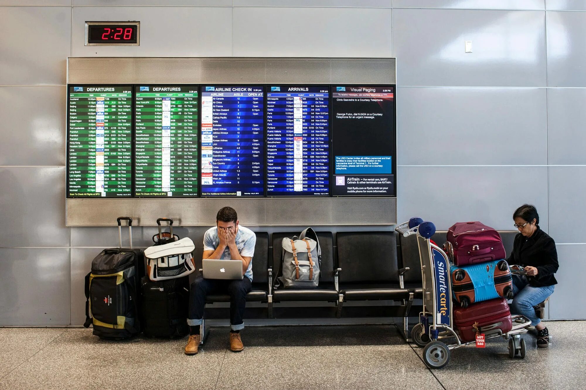 Waiting Room in Airport. JFK Airport departures. Flight is delayed. Delay Airport. Departure check