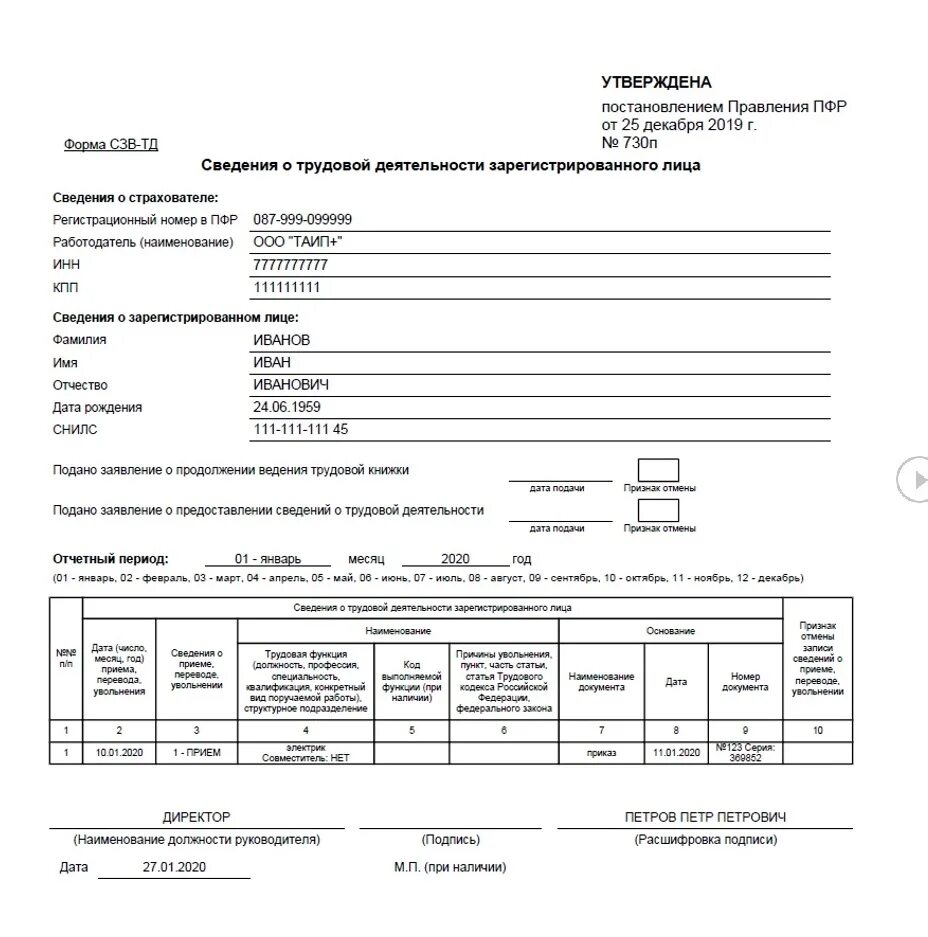 Сзв тд изменения 2024. СЗВ-ТД образец заполнения 2020. СЗВ-ТД бланк образец заполнения. Форма отчета СЗВ-ТД. Форма СЗВ-ТД образец.