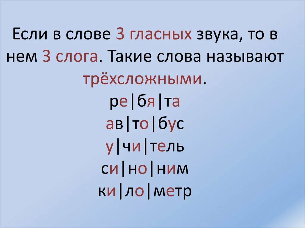 2 слога 3 слога 4 слога