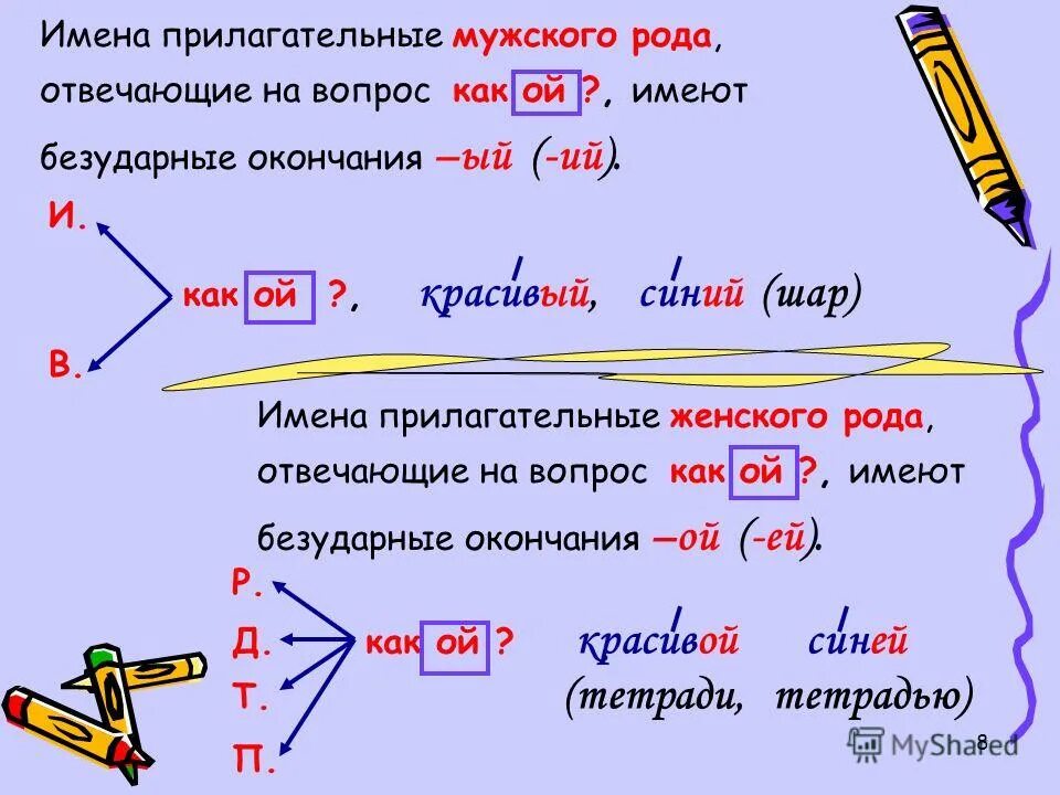 1 прилагательное в мужском роде