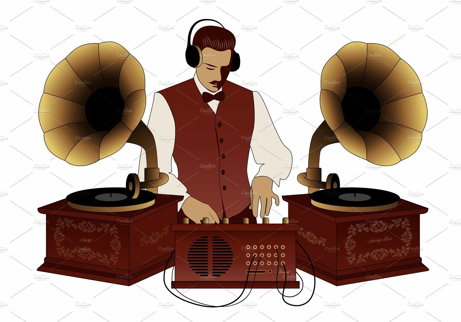 Ретро диджей. Ретро dj. Диск жокей 70х. Вечеринка 90. Старые пластинки и проигрыватели.