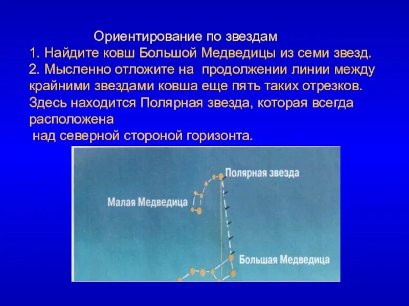 По какой звезде ориентируются. Ориентирование по звездам. Ориентация по звездам. Ориентир по большой Медведице. Ковш большой медведицы ориентирование.