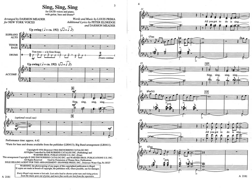 Sing sing sing lyrics. Sing Sing Sing Benny Goodman Ноты. Sing Sing Sing Ноты для хора. Sing Sing Sing Ноты для голоса. Пой пой пой л Прима Ноты.