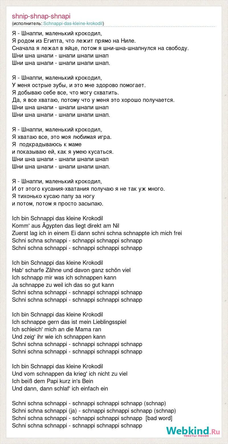 Я кормила крокодила навещала песня. ШНИ шна шнапи шнапи шнапи шнап. ШНИ шна шнапи текст. Песенка шну ШНЯ шнопиш. ШНИ шна шнапи песня.