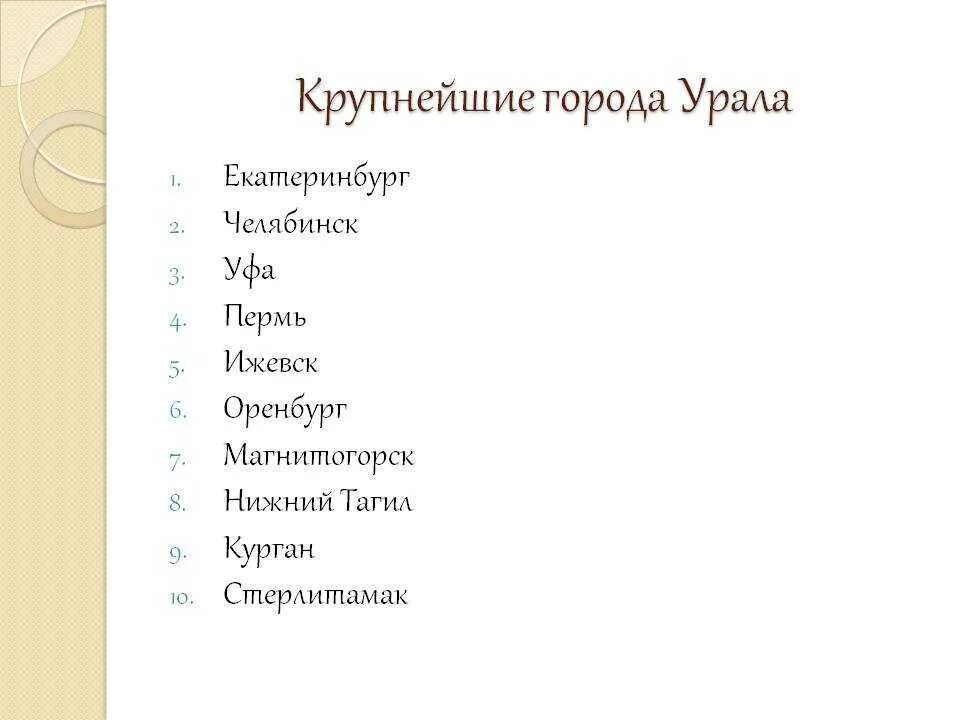 Самый крупный город уральского района. Города Урала список. Перечень городов Южного Урала. Крупнейшие города Урала. Крупные города Урала список.