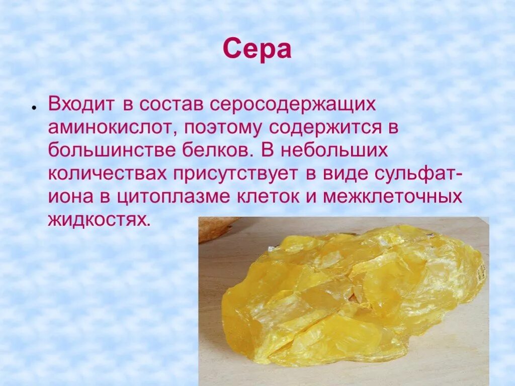 Сера в составе белков