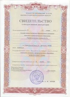 Свидетельство пту
