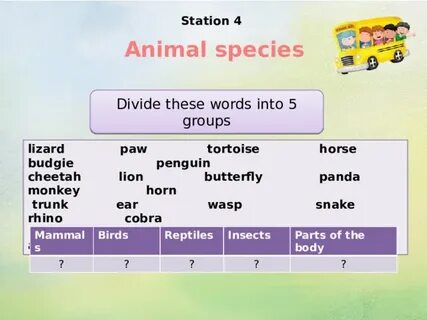Divide the words into groups перевод