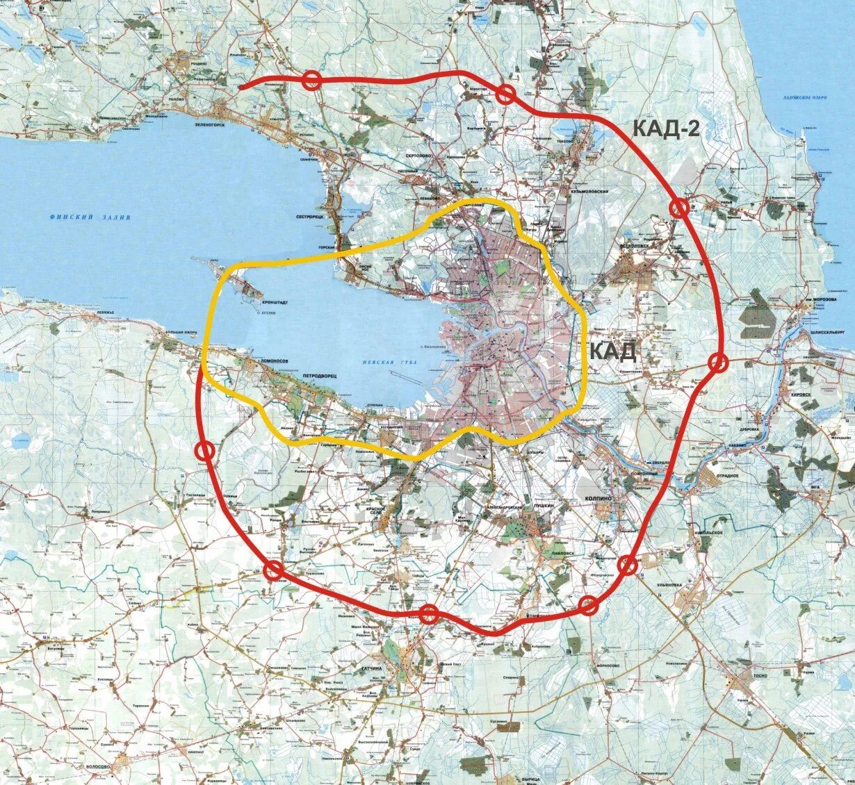 Проект кад 2 вокруг санкт петербурга. Вторая Кольцевая автомобильная дорога Ленинградская область КАД 2. Схема КАД 2 вокруг Санкт Петербурга новая. Схема 2 кольцевой автодороги в Санкт-Петербурге. Вторая Кольцевая дорога вокруг Санкт-Петербурга план.