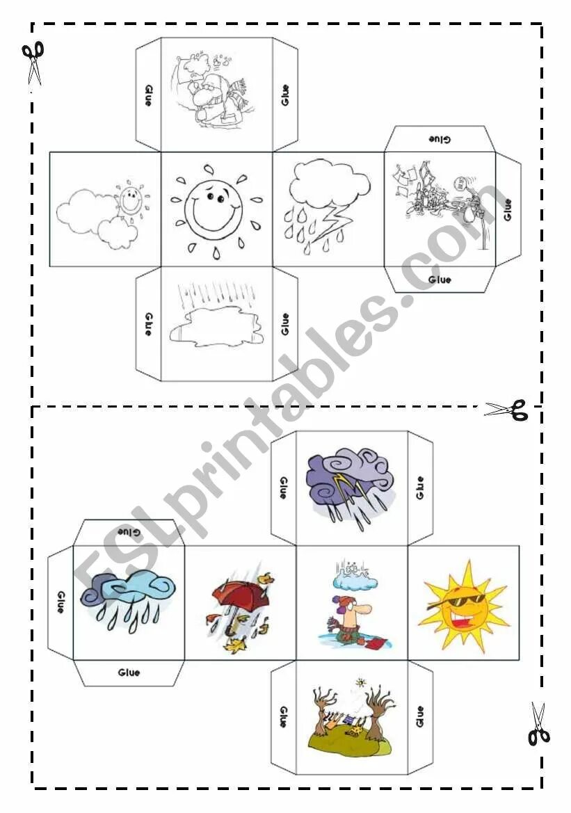 Weather dice. Weather dice for kids. weather game dice for kids. english dice weather.
