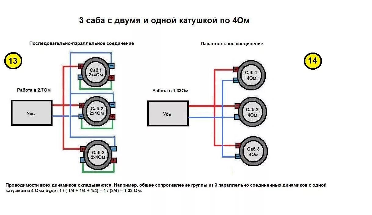 Последовательное соединение динамика. Схема подключения усилитель , сабвуфер, 2 динамика. Схема подключения динамиков 4 ом к усилителю. Схема подключения 2 ом динамиков к усилителю. Схема подключения саба 2 катушки.