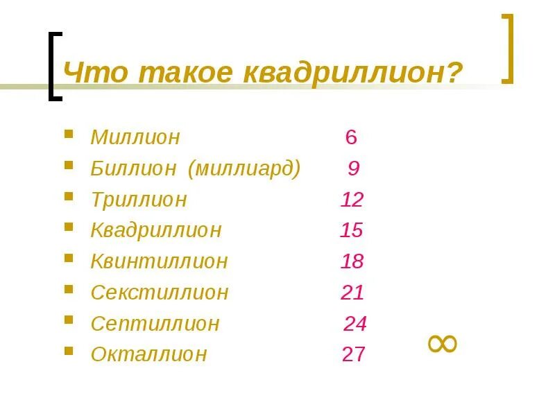 Сколько будет секстиллион умножить на секстиллион. Биллион триллион Квадриллион квинтиллион. Квадриллион цифра. Миллион миллиард триллион Квадриллион. Квадриллион сколько нулей.