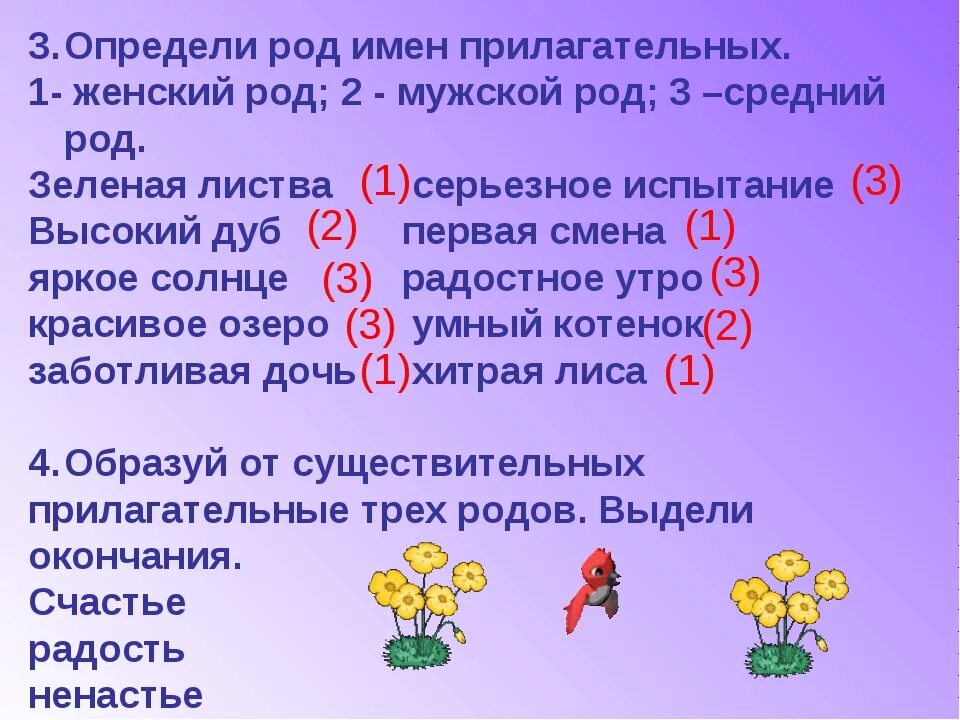 Карточка род и число прилагательных 3 класс. Определить род прилагательного задание. Род имен прилагательных задания. Задания с именем прилагательным. Род и число имен существительных.