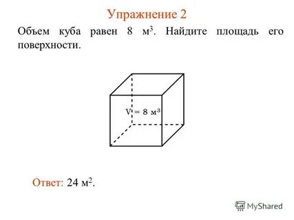 Площадь поверхности куба 96 найти объем