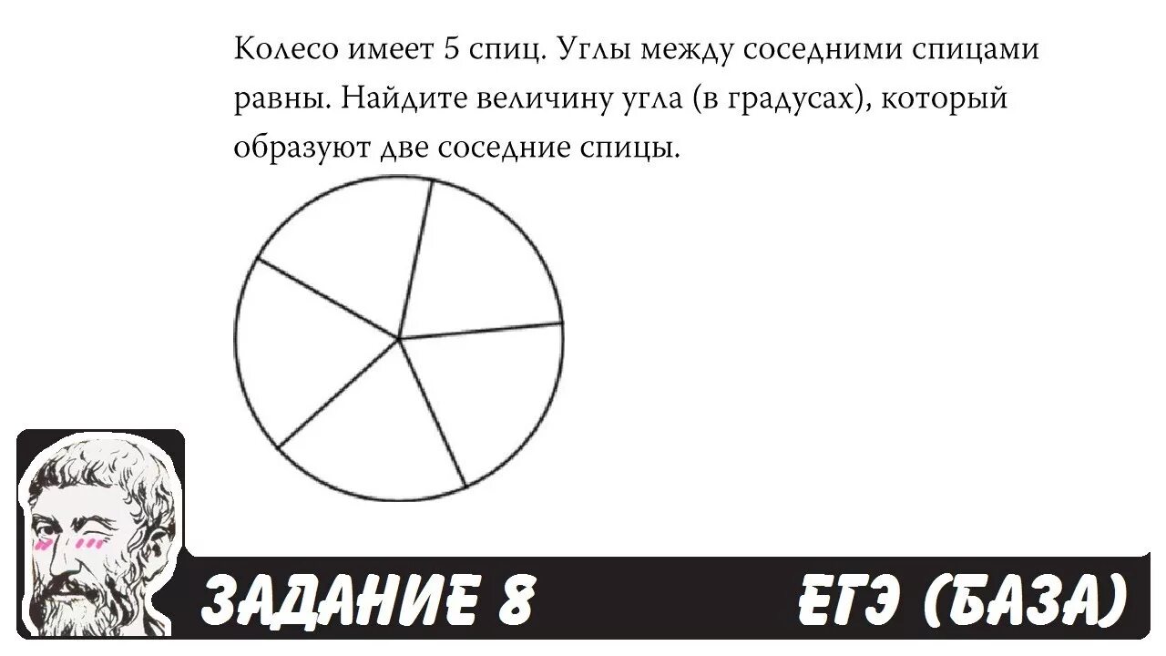 Тренировочные варианты школа пифагора база. Колесо имеет 5 спиц Найдите величину угла в градусах. На рисунке изображено колесо с пятью спицами. Колесо имеет 5 спиц. Колесо с пятью спицами.