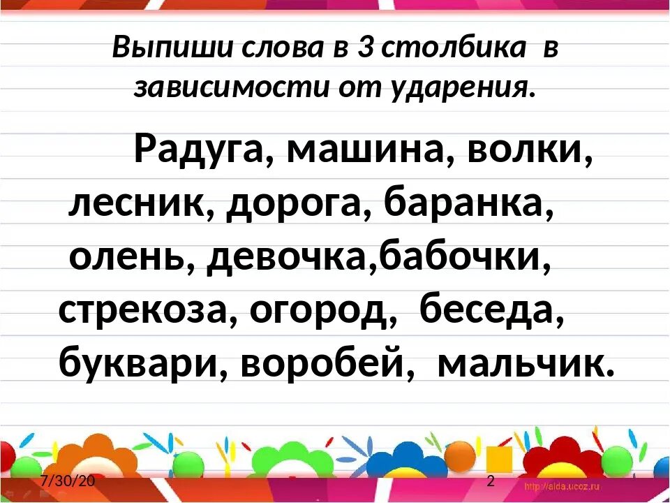 Знак ударения в слове кормящий. Ударение 1 класс. Ударение в словах для дошкольников. Ударение ударный слог. Задание на ударение.