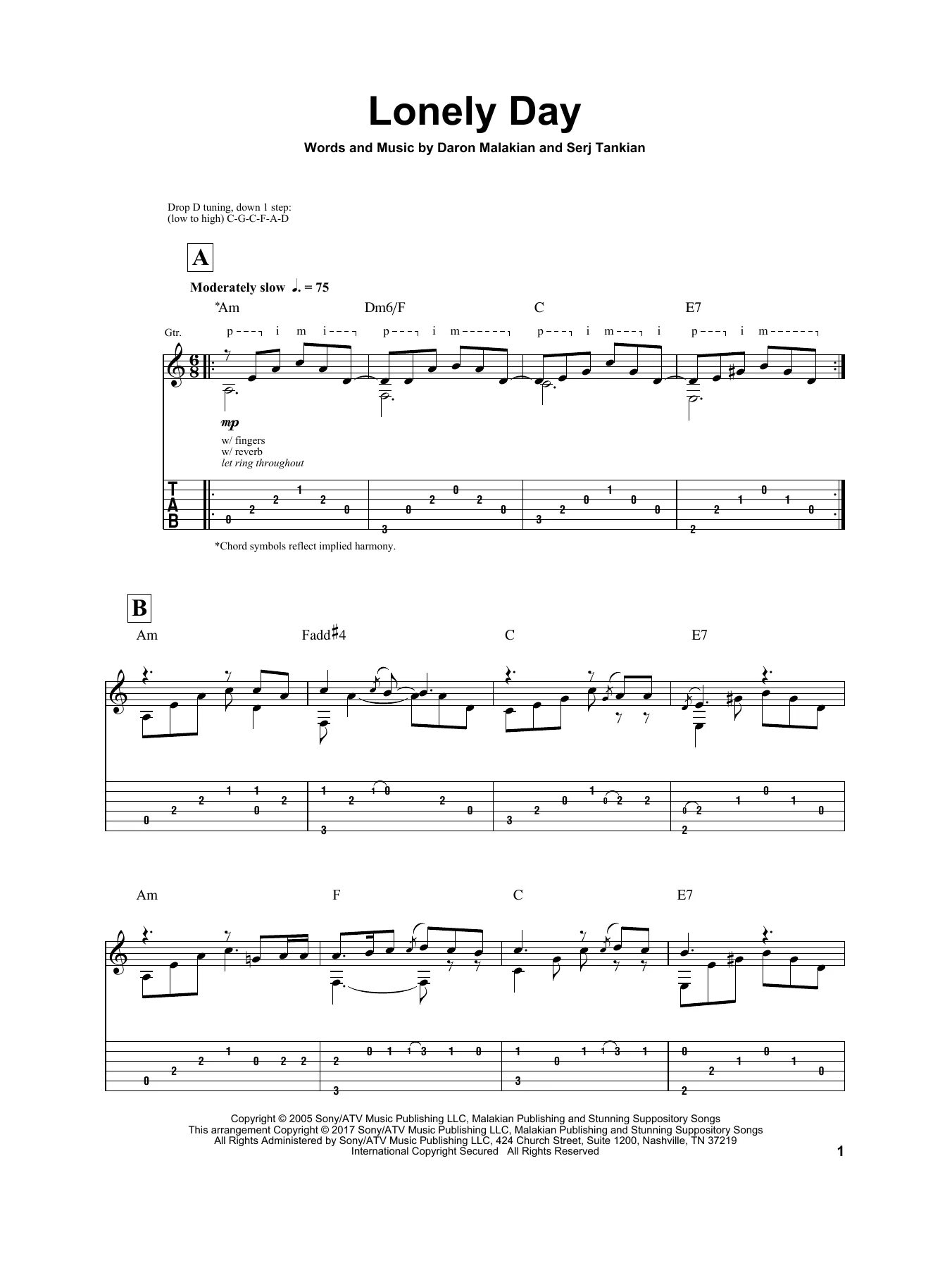 Such lonely. Lonely Day табы. Lonely Day System of a down Tabs. Lonely Day System of a down табы. System of a down Lonely Day перебор табы.