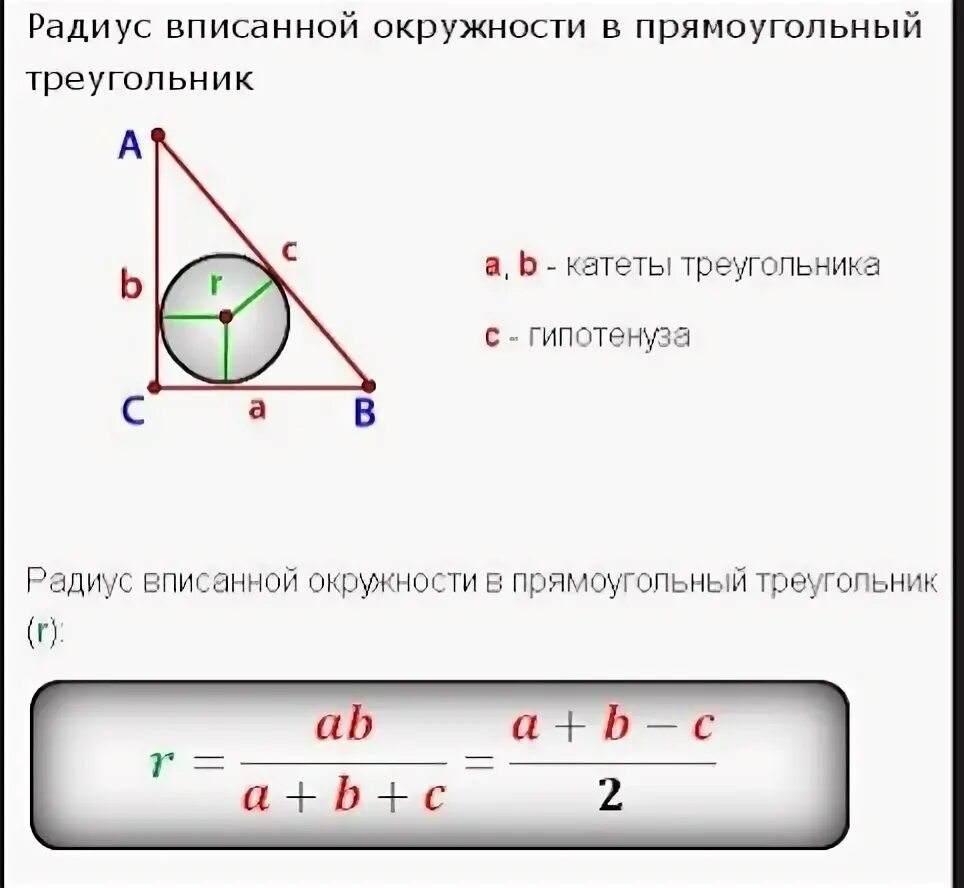 Радиус окружности вписанной в любой треугольника. Формула вписанной окружности в прямоугольный треугольник. Как найти радиус вписанной окружности в треугольник. Формула радиуса вписанной окружности в треугольник. Формула радиуса вписанной окружности в прямоугольный треугольник.