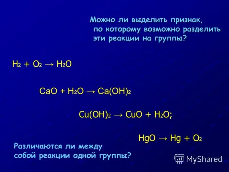 Cao h2o название реакции