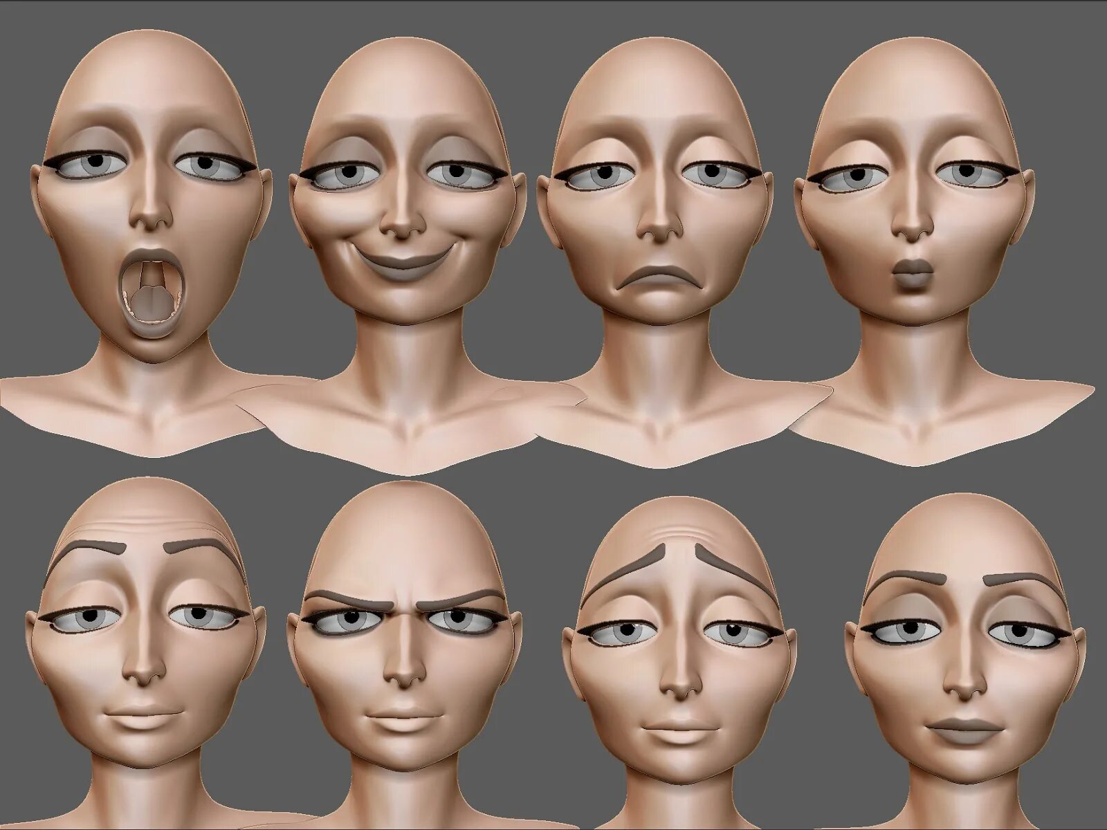 Мод на мимика. Голова женщины в разных ракурсах. лицо референс. эмоции 3d. модель человека с разных ракурсов.