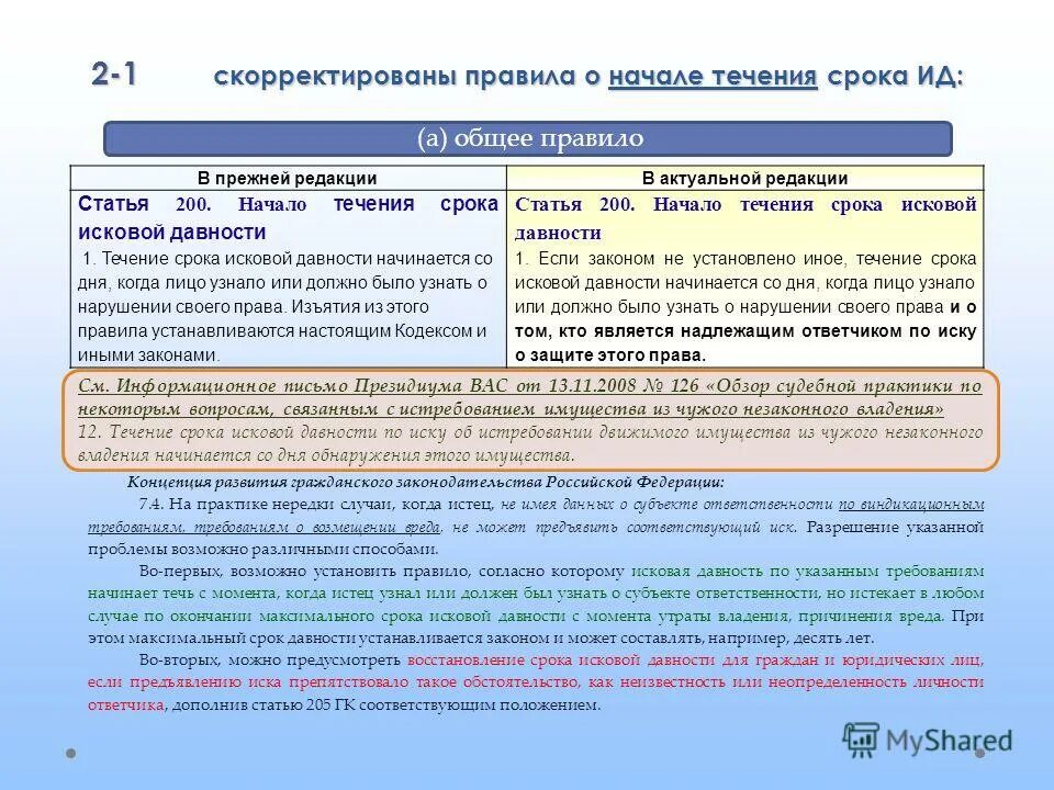 По общему правилу срок исковой давности. Сроки в ГК РФ. Течение срока исковой давности начинается. Подразделы концепции развития гражданского законодательства.