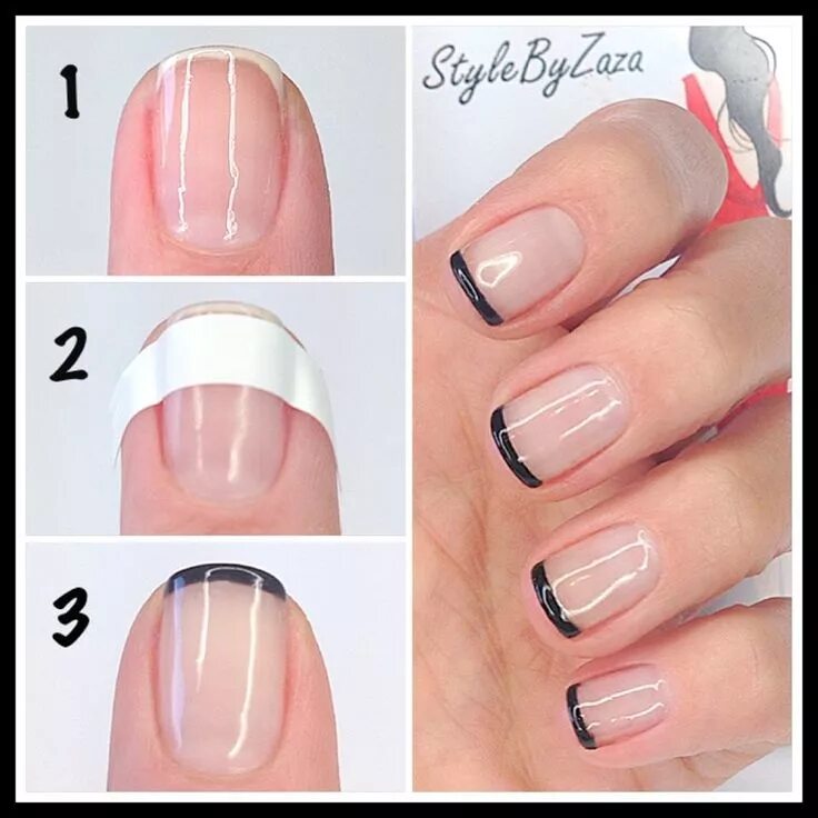 Классический френч на ногтях пошагово. Маникюр для начинающих в домашних. Френч для начинающих пошагово. Френч маникюр пошагово. Френч на короткие ногти пошагово.