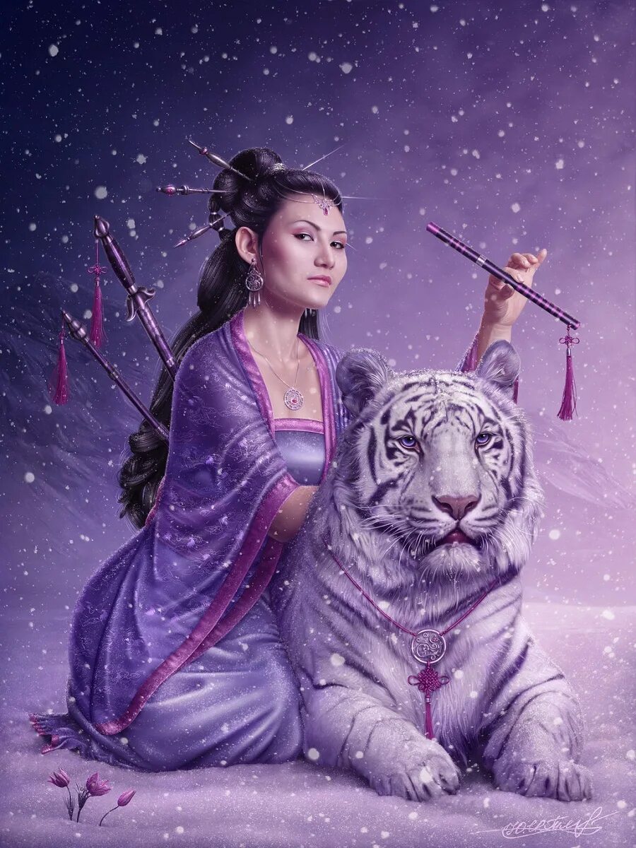 Девушка с тигром фэнтези. Девушка и белый тигр. Картина девушка с тигром. Девушка с тигром зима.