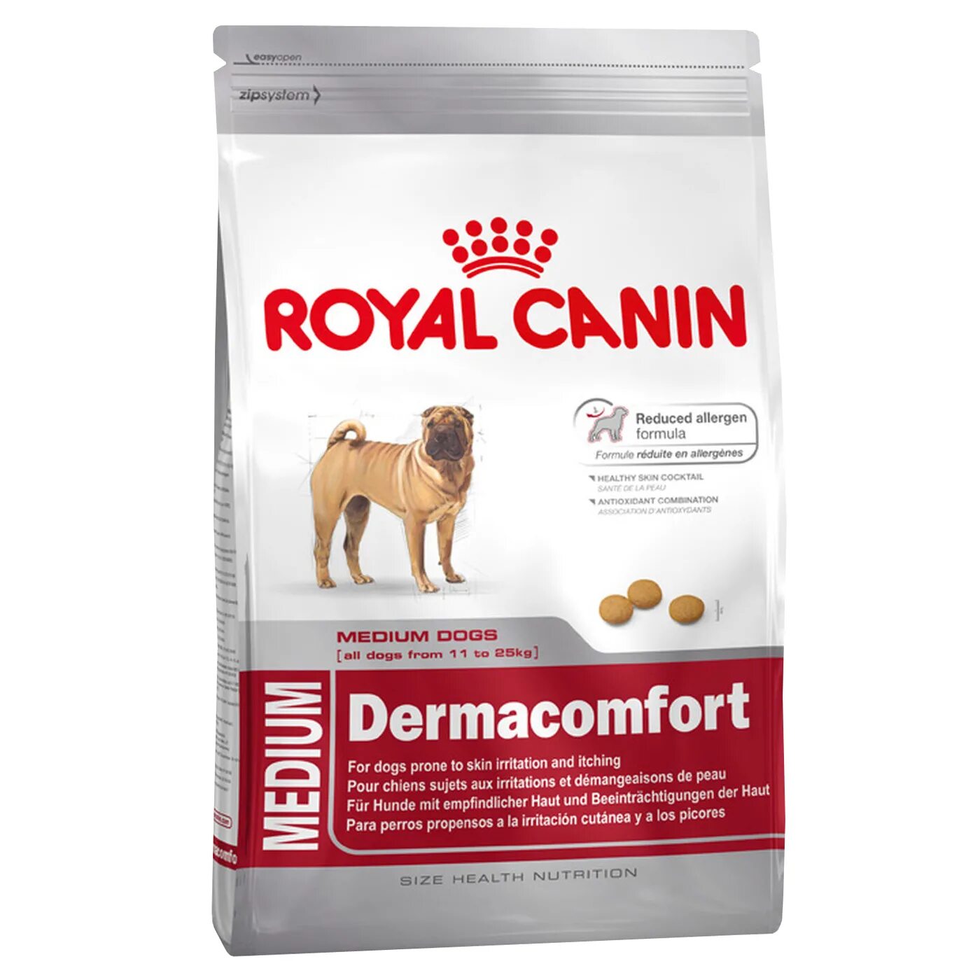 Размер сухого корма для собак. Сухой корм Royal Canin Medium Dermacomfort. Роял Канин Dermacomfort для собак. Корм Royal Canin Digestive Care. Роял Канин Дермакомфорт для собак средних пород.