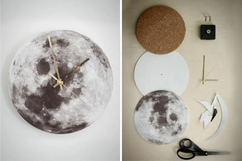Как сделать луну своими руками. Поделка Луна. Декор часов в стиле космос. Настенные часы в виде Луны. Декор в виде Луны.