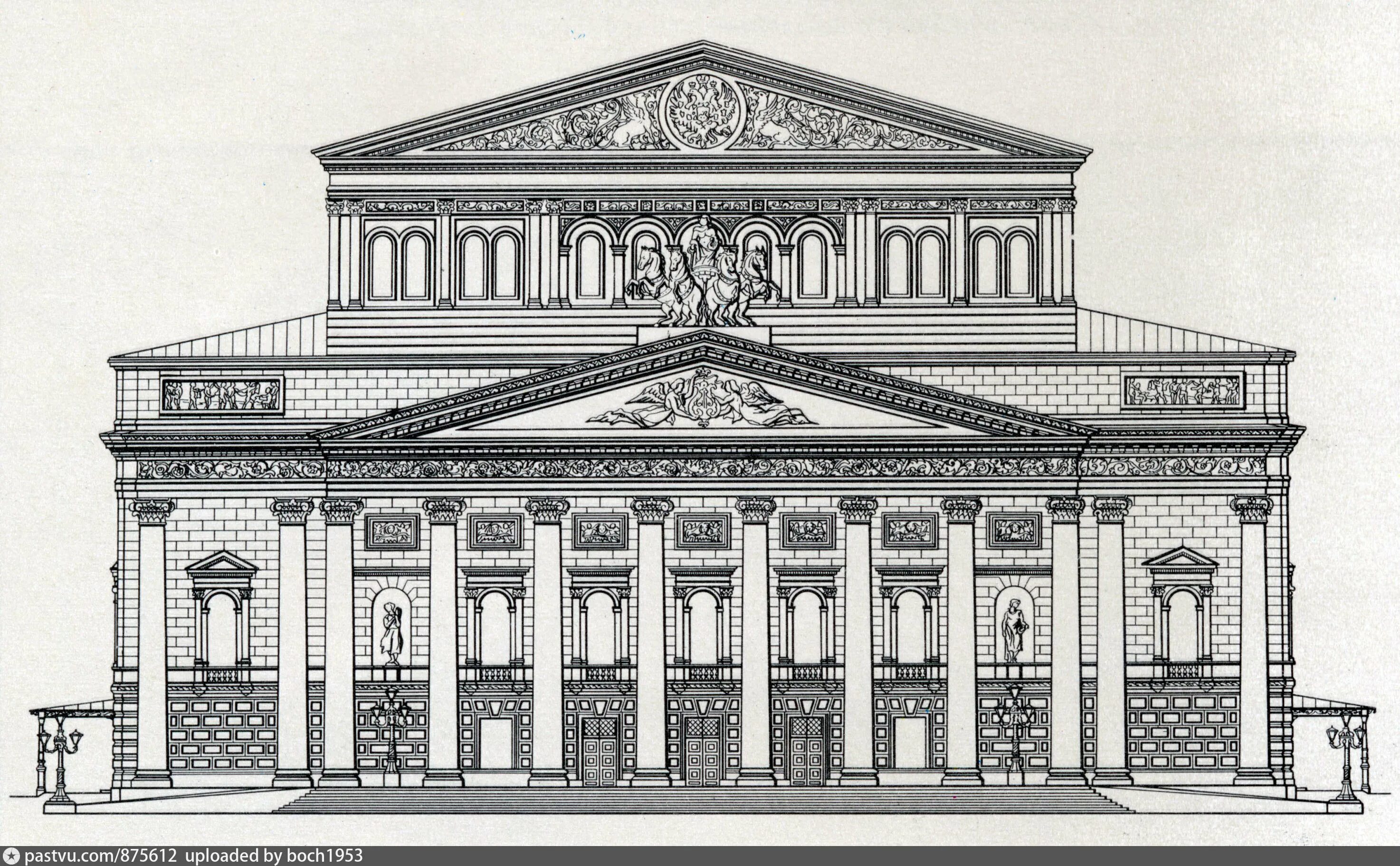 Большой театр размеры. Большой театр (а.а.Михайлов, о.и.Бове).. Большой театр проект Бове. Петровский театр Бове. Большой театр в Москве классицизм фасад.