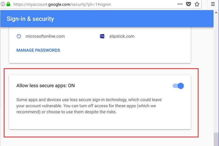 Google less secure apps. Https login microsoftonline