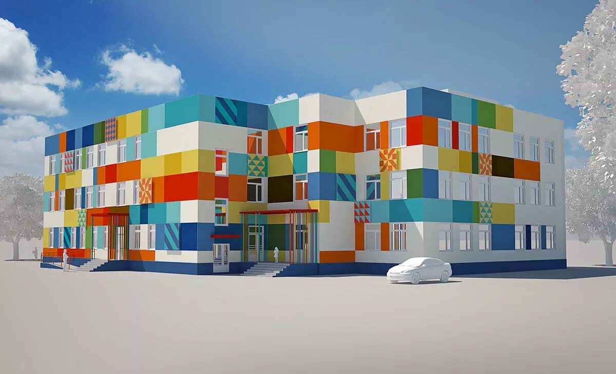 Строить цветные. Фасады детских садов. Детский сад фасад. Детский сад фасады современные. Цветовое решение фасадов зданий.