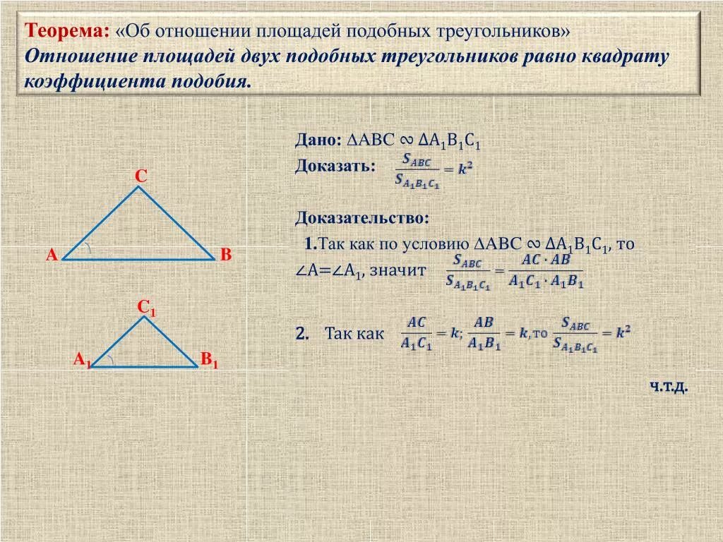 Доказать теорему об отношении площадей подобных треугольников. Теорема об отношении площадей подобных треугольников доказательство. Теорема об отношении площадей 2 подобных треугольников. Доказать теорему об отношении площадей двух подобных треугольников. Докажите теорему об отношении площадей подобных фигур