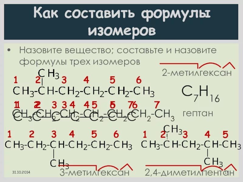 Изомером 2 метилгексана является