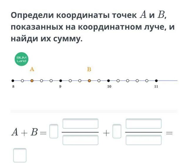 Определи координату точки A.￼ Запиши координату точки Aв виде неправильной дроби