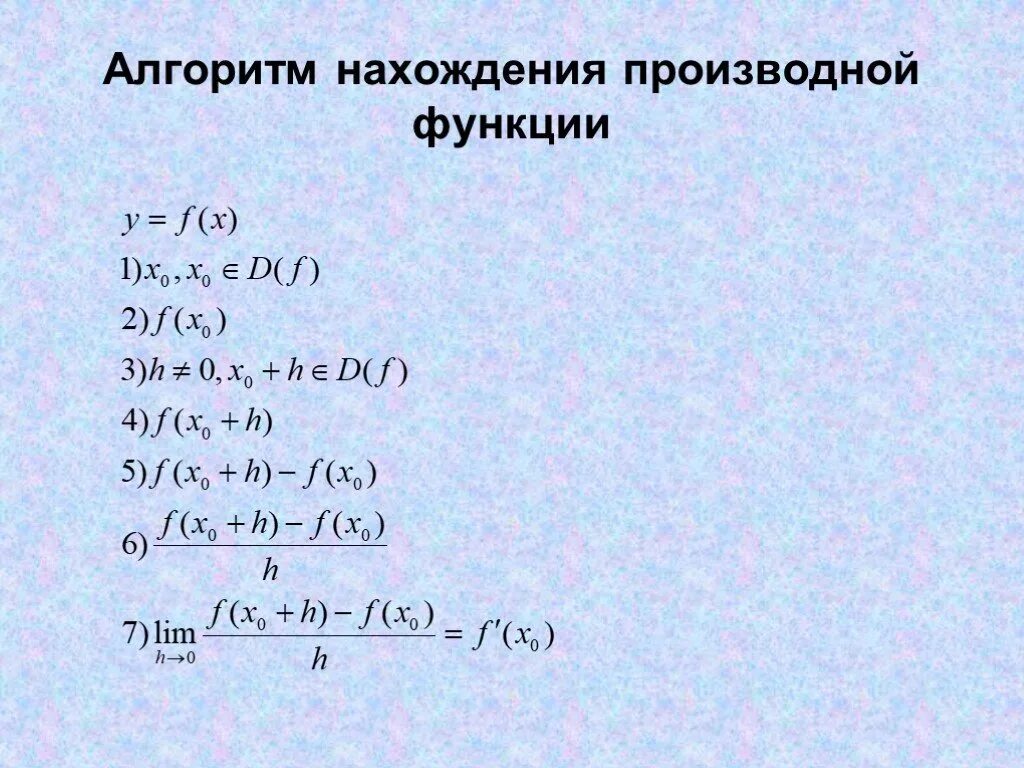 Производная функции алгоритм. Алгоритм вычисления производной функции. Алгоритм нахождения производной. Алгоритм нахождения производной функции. Алгоритм нахождения производных.