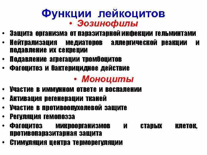 Функции лейкоцитов. Функции лейкоцитов