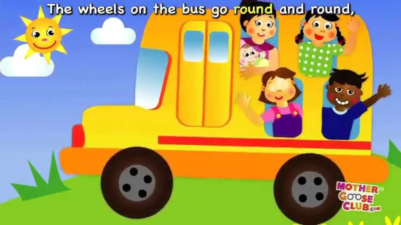 Round and round they go. The wheels on the bus. the wheels on the bus mother goose nursery rhymes. the wheels on the bus go round and round. mother goose club wheels on the bus.