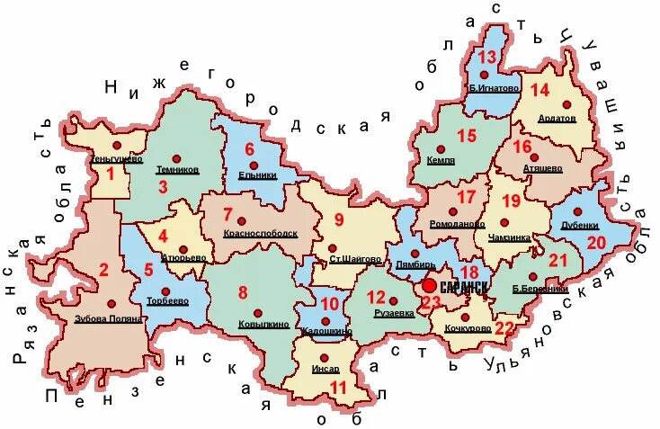 Какие районы входят в состав мордовии. Карта Республики Мордовия с районами. Карта Мордовии с районами. Карта Республики Мордовия по районам. Географическая карта Республики Мордовия.