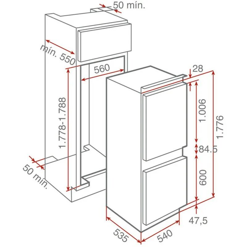 Размер под встраиваемый холодильник