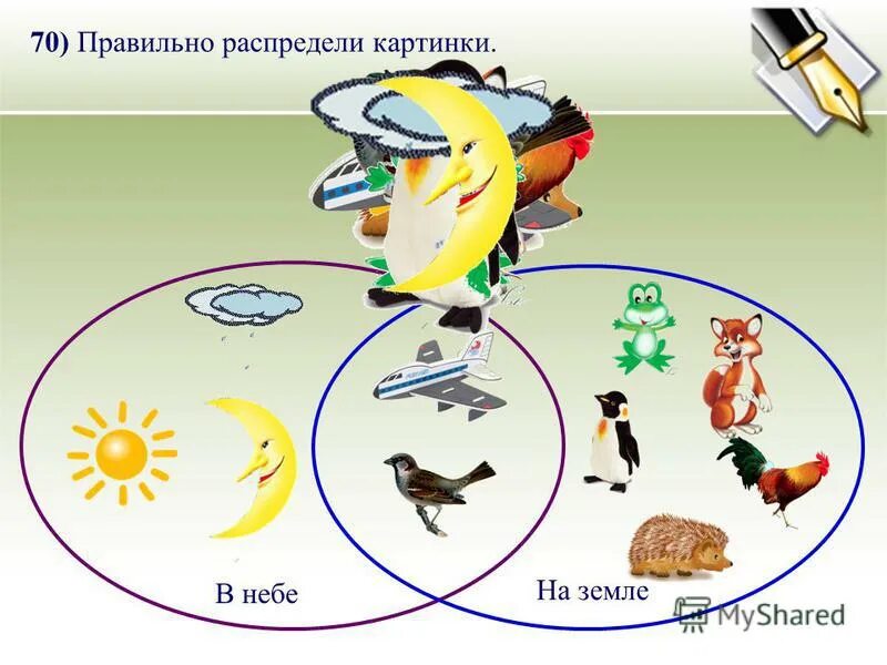 Пересечение множеств для дошкольников. Распредели картинки. Правильное распределение картинок. Задания земля и небо. Распределите изображения по представленным группам