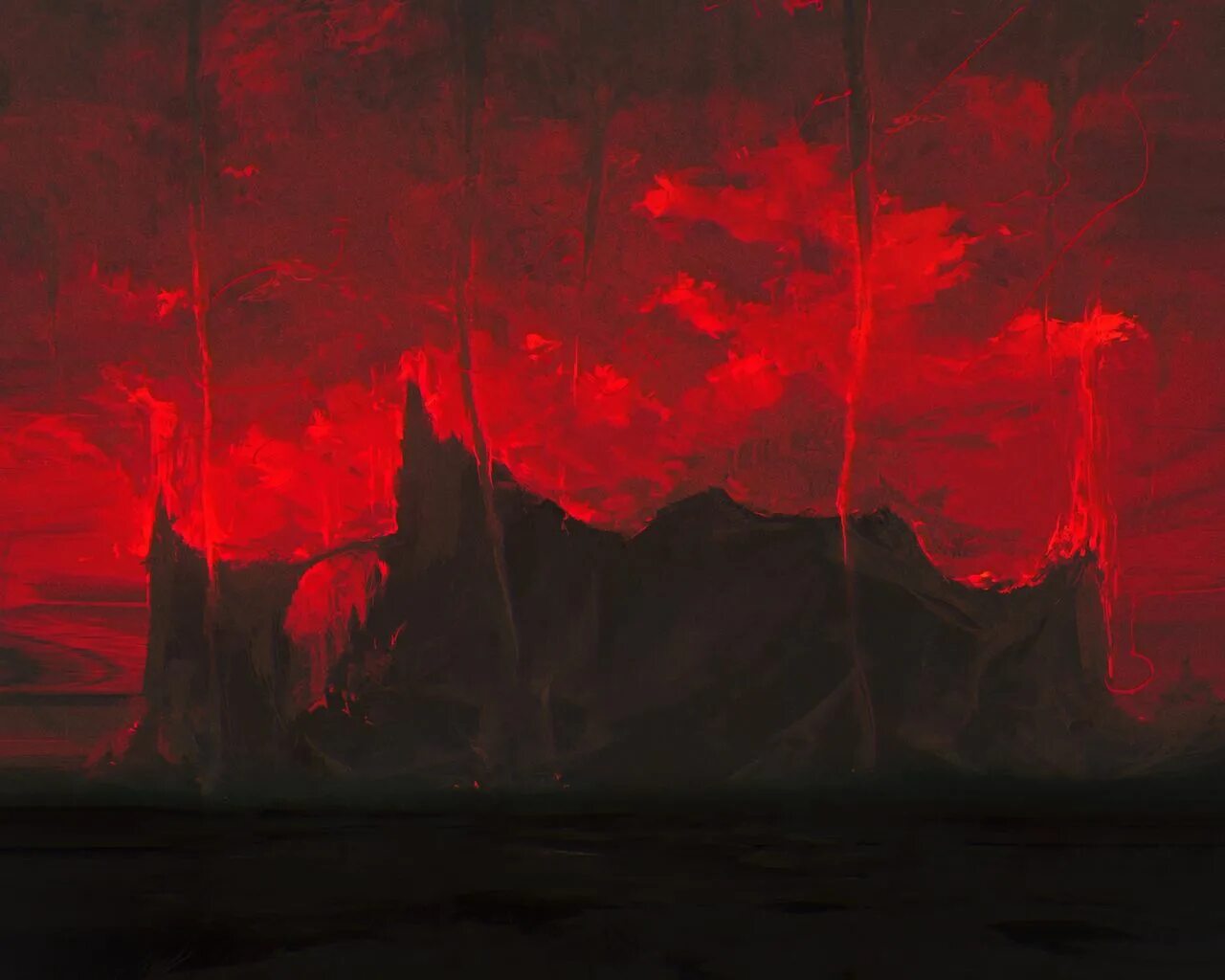 Тень красной горы. Skyrim red mountain erupts. Черно красный пейзаж. The elder пепельная пустошь. Красные тени.