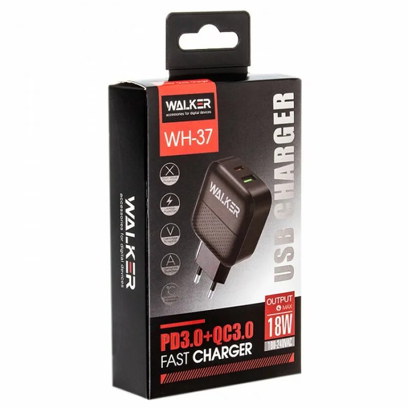 З.У. Walker WH-37 сетевое 1xusb/1xtype-c/QC3.0+PD/3.4A белое. СЗУ Walker USB/Type-c (3.4а) WH-37 QC 3.0 18вт Black. СЗУ USB Walker WH-25 QC 3.0. СЗУ Walker WH-37 USB/Type-c + USB 3a 18w PD Black. Сзу 3.0