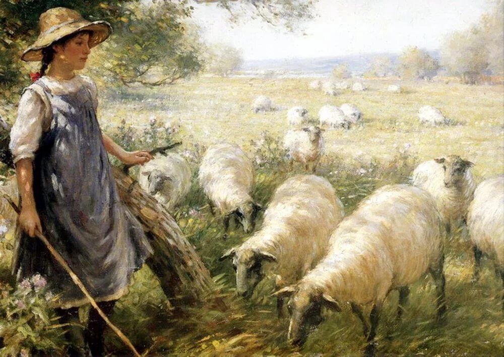 Пастух в старину. Иоганн Баптист Хофнер пастушка 1866. Картина Пастушок. Пастушка живопись. Пастушка овец.