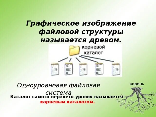 Корневой каталог находится. Графическое изображение файловой структуры. Каталог самого верхнего уровня. Каталог верхнего уровня называется. Одноуровневая файловая система.