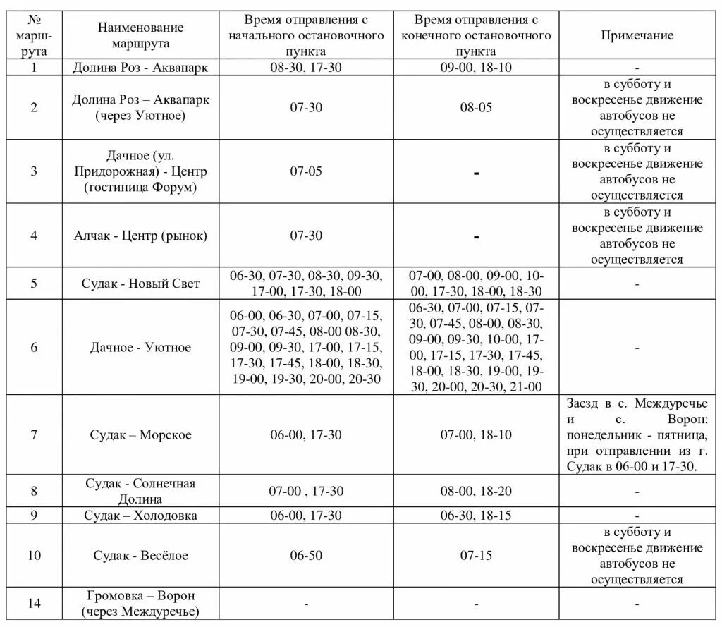 Расписание маршруток солнечный