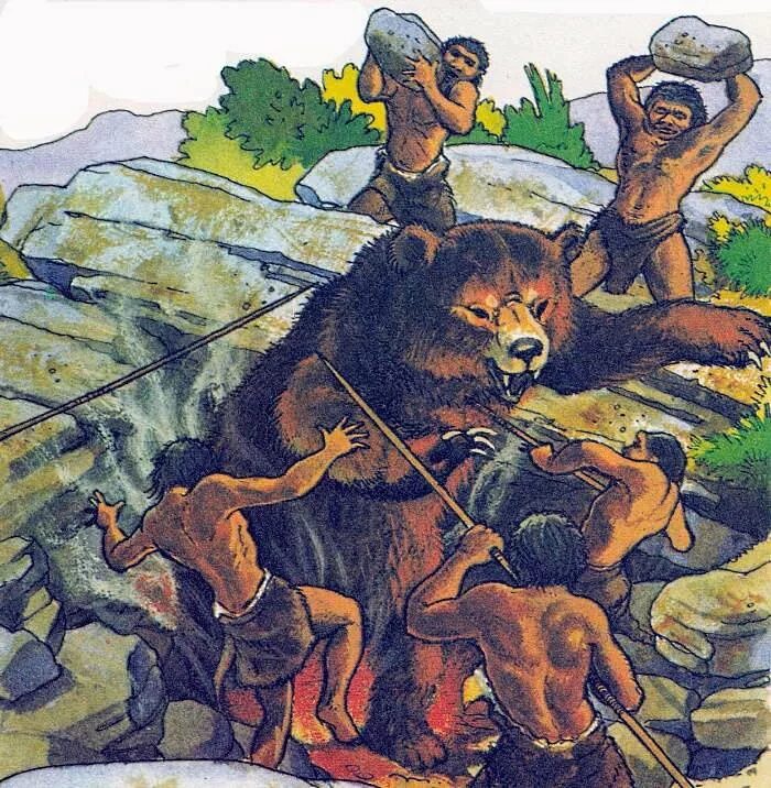 5 охотников охотятся на человека. Загонная охота неандертальцы. Медведь Липовая нога 1990. Древние люди неандертальцы охота. Древняя охота.