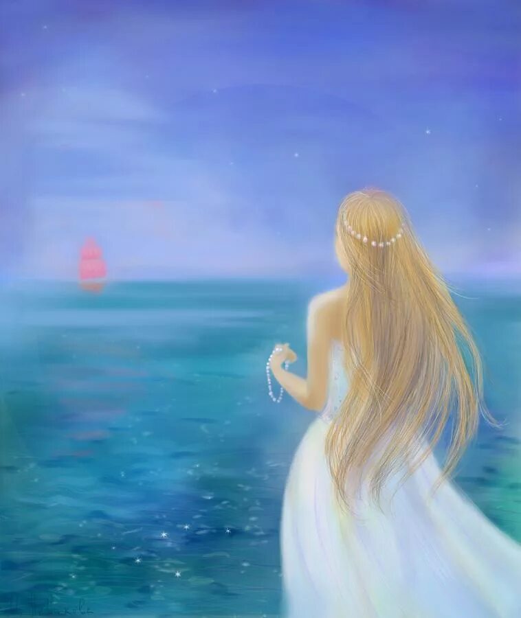 Волосы твоей мечты. Девушка блондинка у моря картина. Девушка у моря рисунок. Девушка ждет у моря.