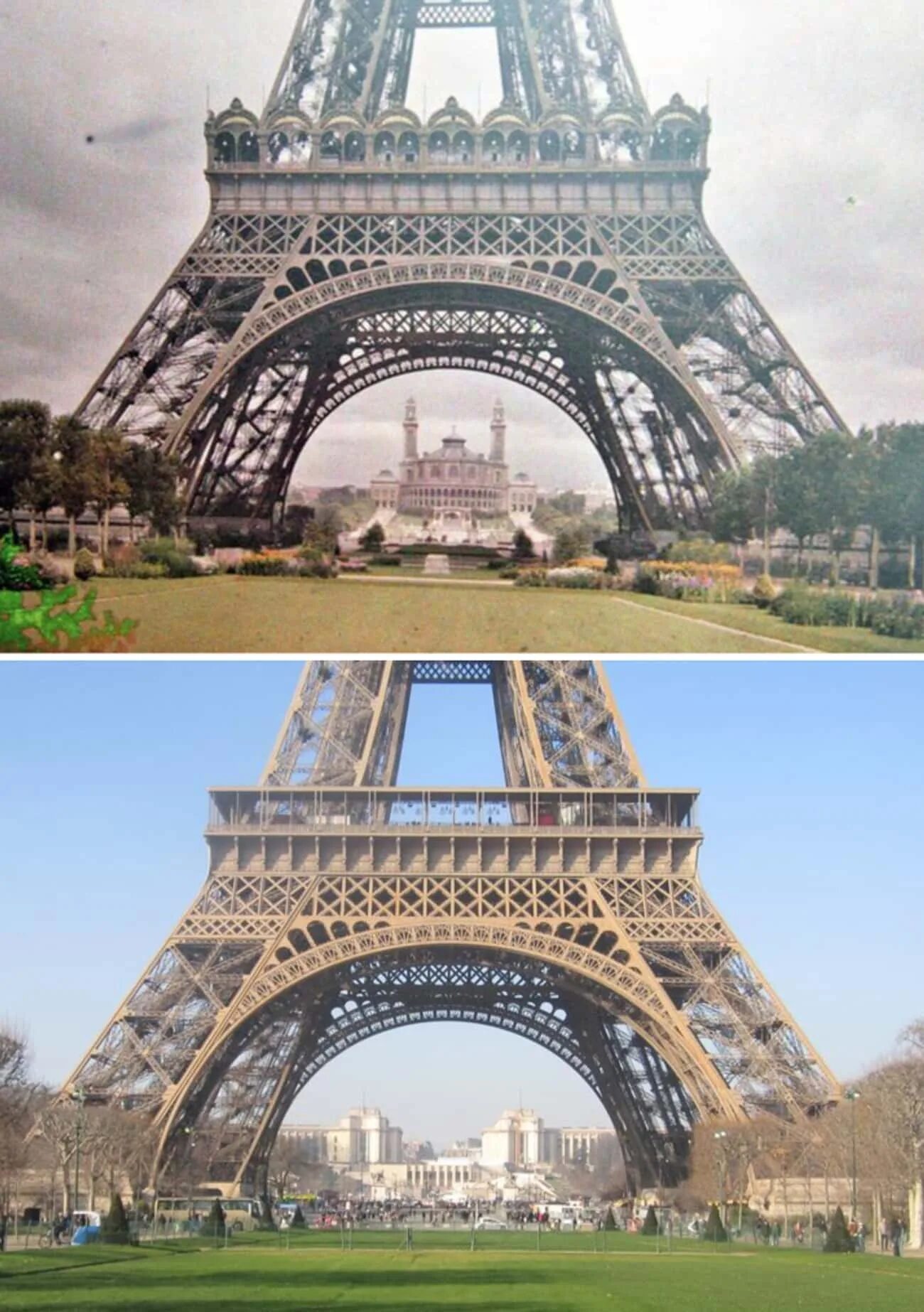 Франция изменилась. Эйфелева башня тогда и сейчас. Эйфелева башня 1910. Эйфелева башня до и после. Башня Эйфеля до и после.