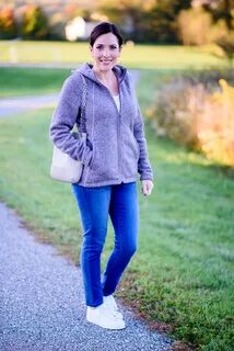 Fall Soccer Mom Outfit: cozy fleece North Face hoodie with Wit & Wisdom...